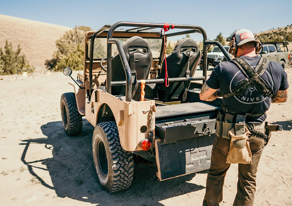 Man with Jeep, fast box 36 and rifle