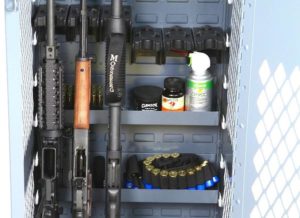 metal storage tray in gun locker