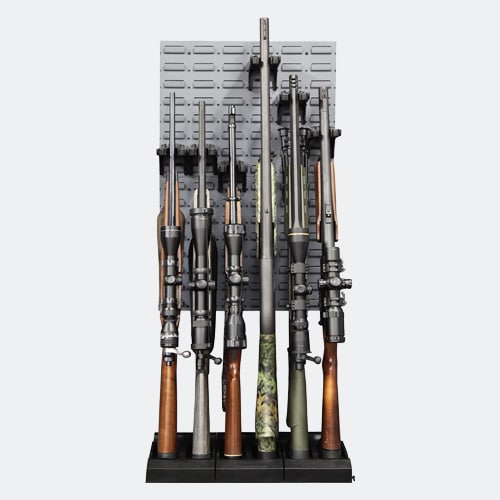 SecureIt Steel 6 Retrofit Kit unloaded components and loaded with assortment of modern sporting rifles