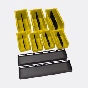 yellow storage bin and metal tray kit