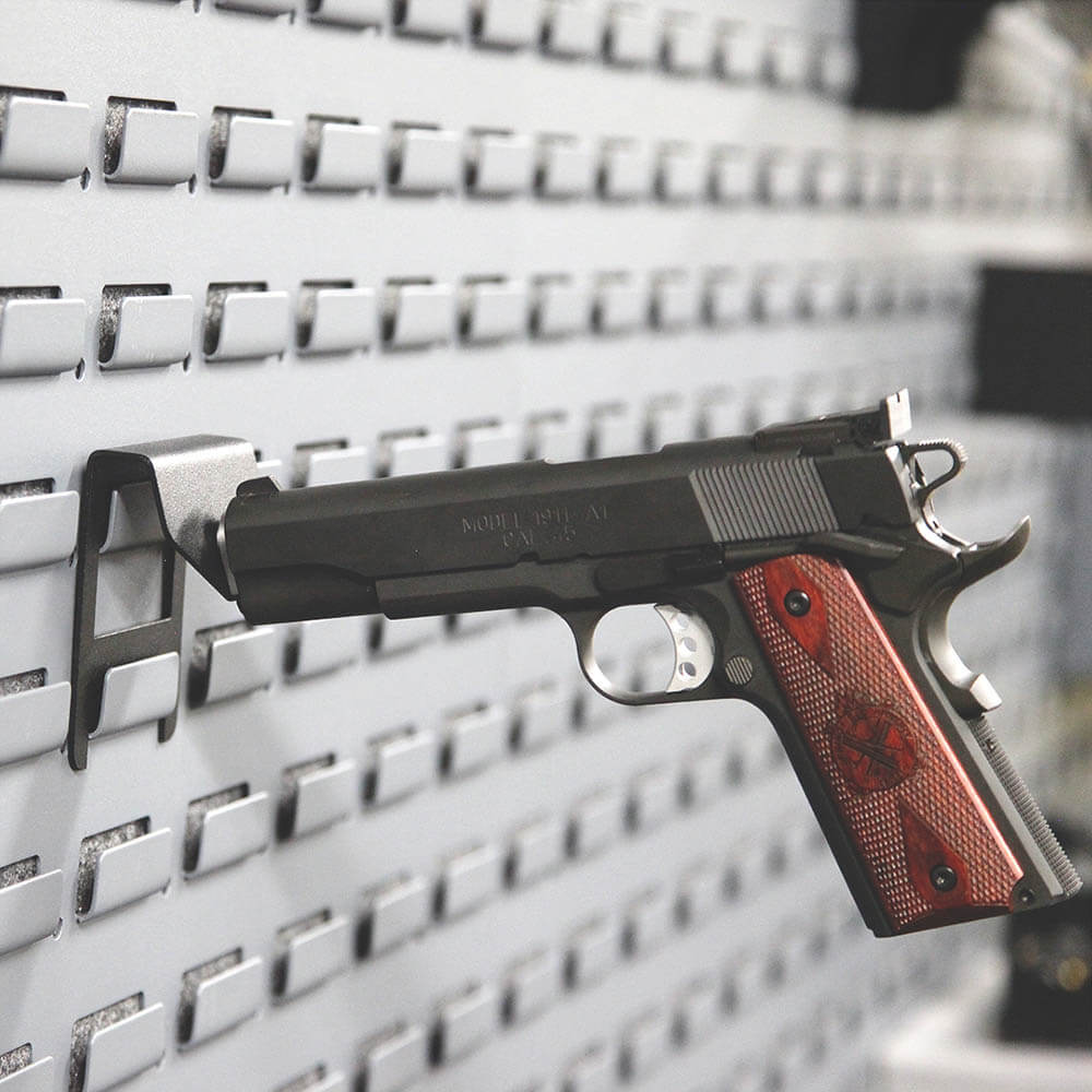single pistol peg storage for handguns