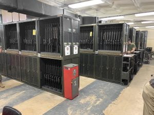 weapon racks at military armory