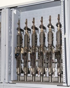 weapon rack at military armory