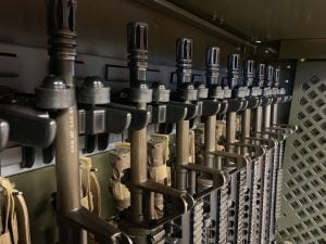 weapon rack at military armory