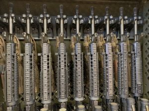 weapon rack at military armory