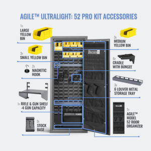 Agile Ultralight Model 52 Pro gun safe with accessories