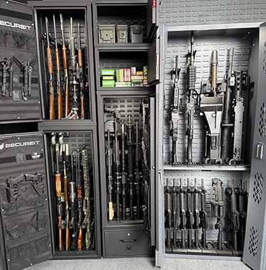 Agile gun safe with military weapon rack