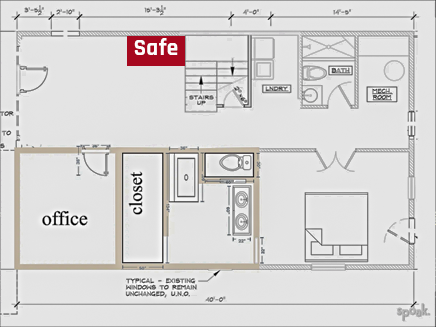 basement blueprint with a gun safe